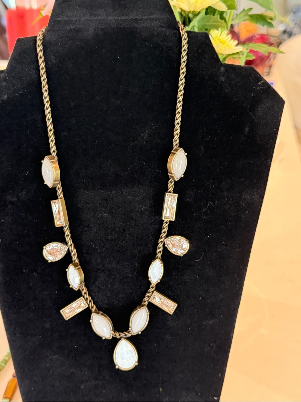 Silpada vintage K&R Gold-Tone Necklace with White Stone Accents & Crystals